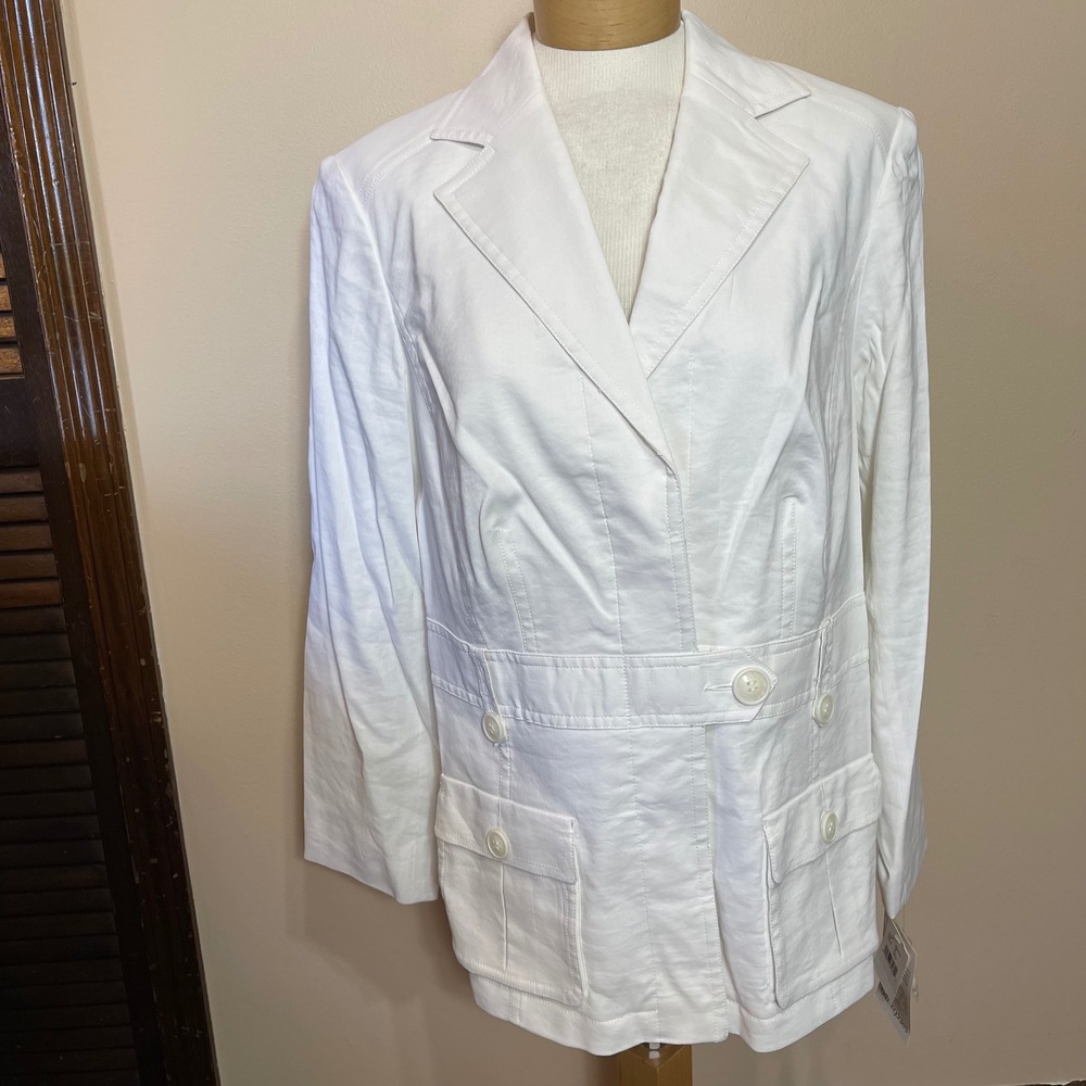 NEW Sutton Studio Womens White Linen Blend 2 Pc Pant Suit Blazer & Trousers 14 - Picture 2 of 16